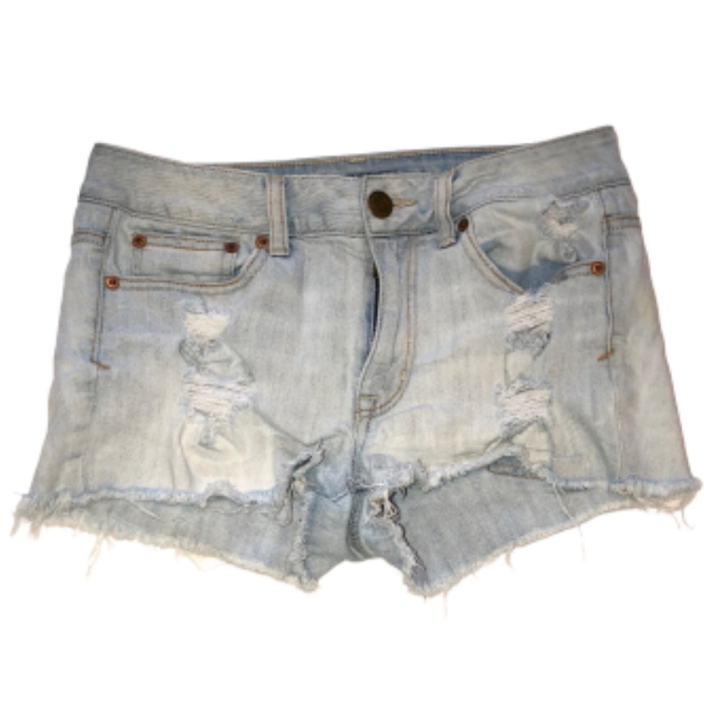 American Eagle AEO Ripped Shorts Light Wash Jean 6
